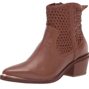 Kenneth Cole Arlo Leather Woven Block Heel Western Booties - NWT